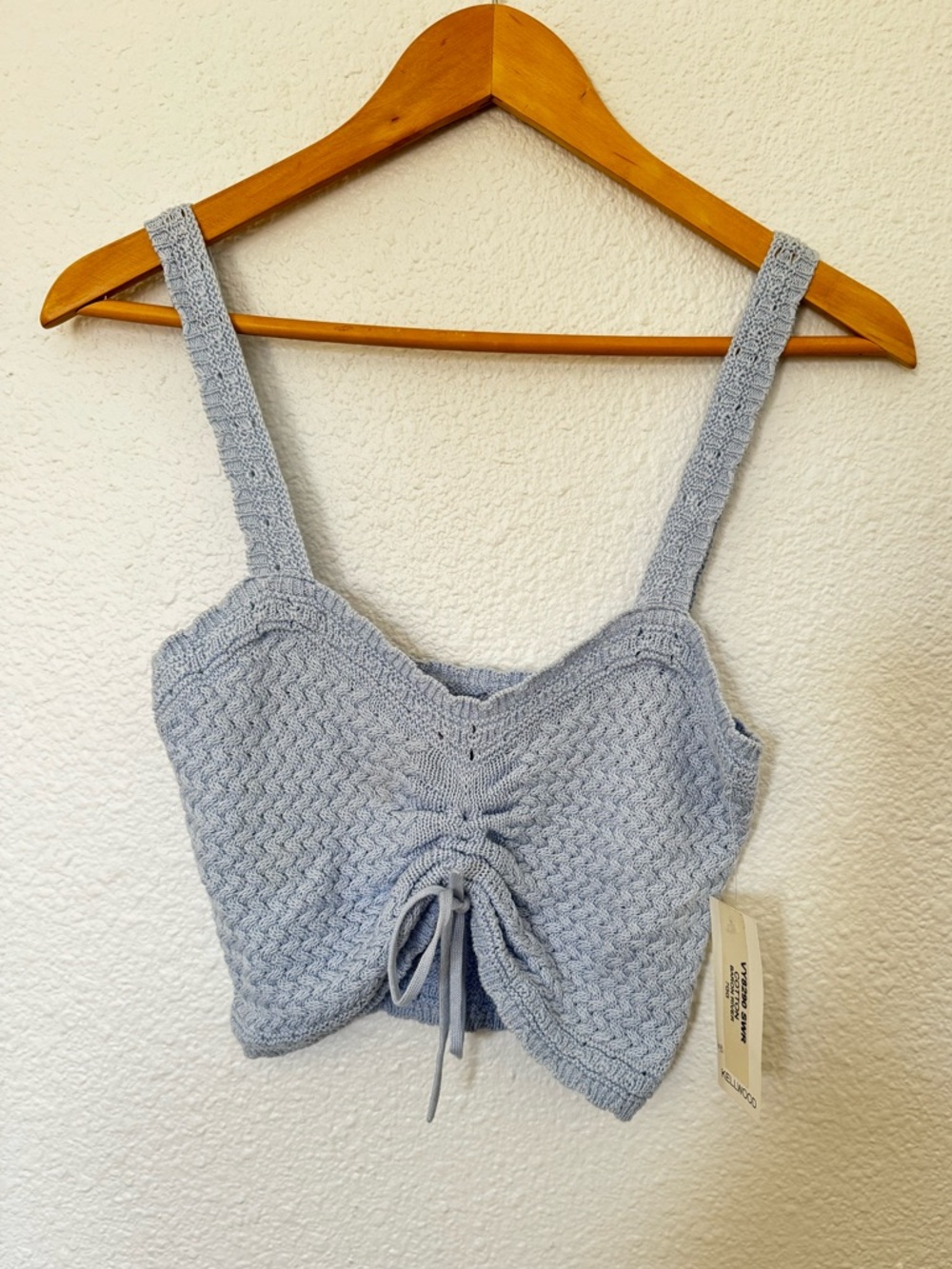 NWT SO Light Blue Knit Ruched Sweetheart Neckline Crop Top Tank Medium
